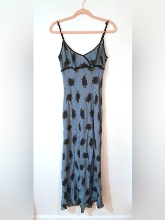 Betsey Johnson Dresses & Skirts - Vintage Betsey Johnson Silk Rayon Floral Slip Dress Blue Sheer Bias Cut 90
